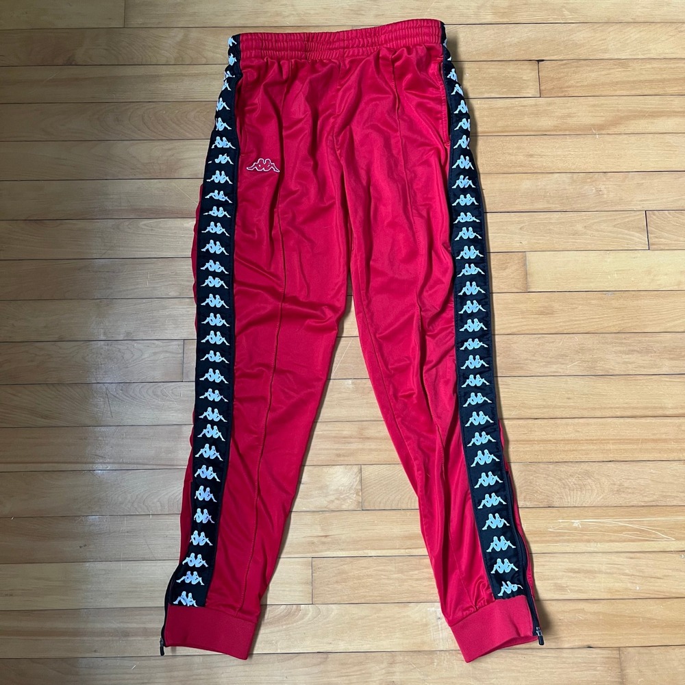 Kappa Banda Astoria Track Pants Mens Large Red Black Logo Tape Slim Joggers
